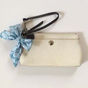GUC White/Cream Coach Wristlet with blue ribbon